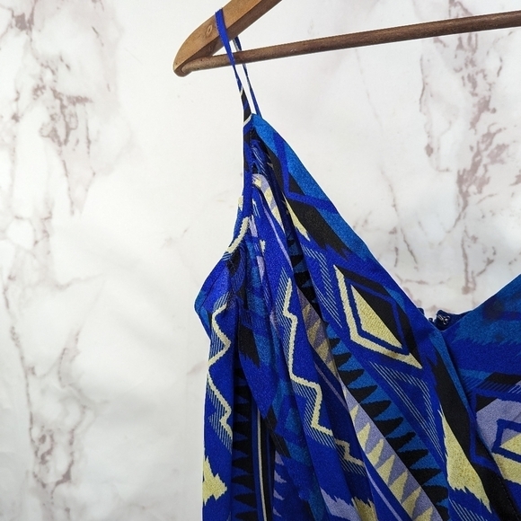 Yumi Kim Dress Womens Large Aztec Southwestern Blue Mini Sun Summer Spaghetti - Picture 2 of 11